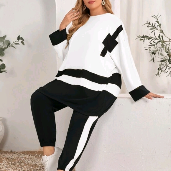 Pants - NWOT SHEIN Plus Color Block Pullover & Contrast Side Seam Sweatpants Sz XL